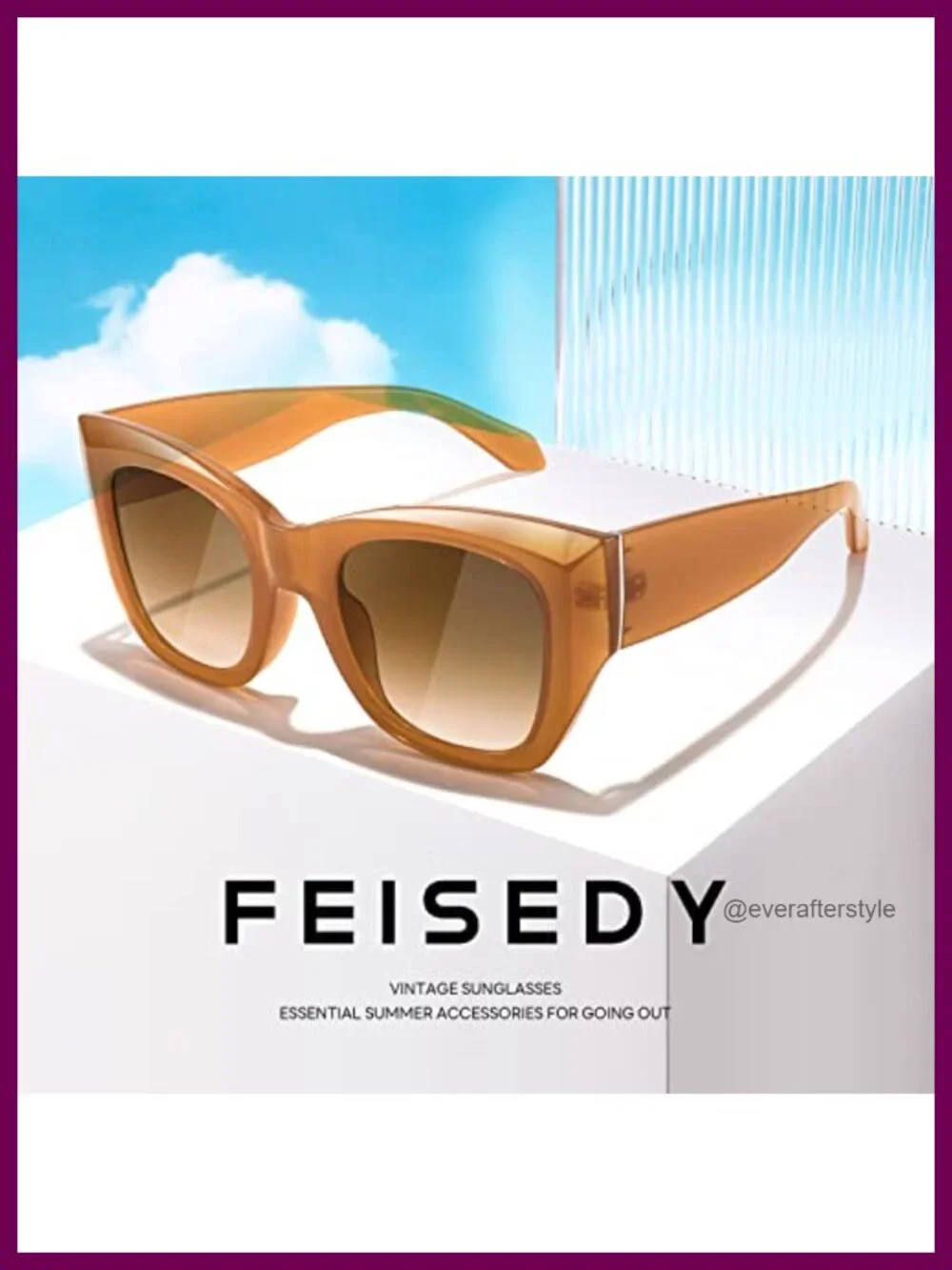 Oversized Square Cat Eye Sunglasses UV400 Protection Retro Vintage Thick Frame